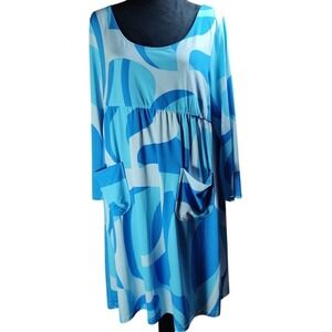 MARC BOUWER ‎ Blue Abstract Swing Print Long Sleeve Knee Length Dress XL twee